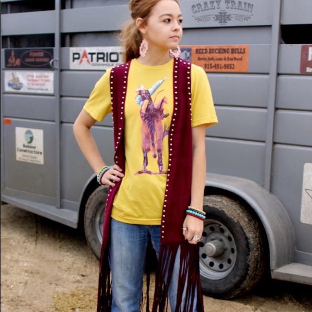 Crazy Train Wine colored fringe vest